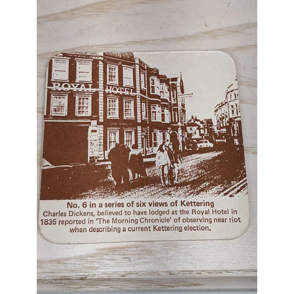 Vtg Kettering Photo Views  Coasters Set of 6 England Barware Pub Coleman Bird AD